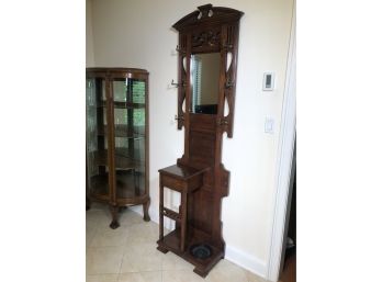 Fabulous 1880-1890 Antique Solid Walnut Eastlake Victorian Hall Tree With One Drawer & Umbrella Holder