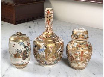 Grouping Of Small Antique / Vintage Japanese Porcelain - All Appear To Be Hand Painted - Interesting Pieces