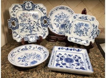 Wonderful Five (5) Piece Lot Of BLUE DANUBE / ONION  China ALL Serving Trays - Plates & Bowls - GREAT LOT !