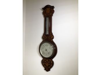 Fabulous Antique Barometer / Thermometer With Mahogany With Beautiful Floral Inlays - LOVELY PIECE  !