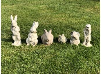 Family Of Six (6) Vintage Concrete Bunnies - Great Garden Bunnies - Tallest Is 21' - ADOPT THIS FAMILY !
