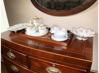 Eight (8) Pieces Vintage Porcelain - Dresden / Hand Painted Nippon - Plus Carved Wood Tray - VERY NICE !
