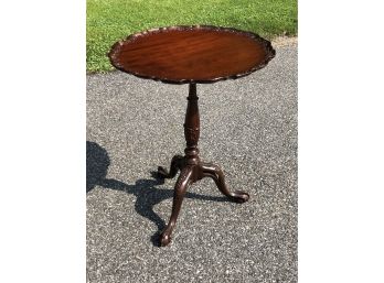 Fabulous Antique Mahogany Chippendale Style Tilt Top Piecrust Table With Carvings And Ball & Claw Feet