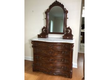 Spectacular Antique Victorian Chest With Mirror And White Marble Top - Late 19th Century - Fully Restored