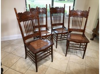 Lovely Set Of Four Victorian Style Solid Oak Pressed Back Chairs - With Fantastic Caned Seats ALL BEAUTIFUL !