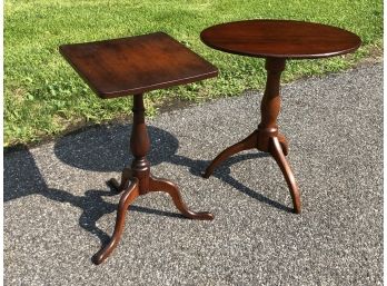 Two American Antique Period Candle Stands - 1800-1850 - Both Appear To Have Original Finish - TWO FOR ONE !