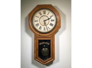 Wonderful Antique REGULATOR Longdrop Schoolhouse Clock By Ansonia Clock Co - Appears To Be In Working Order