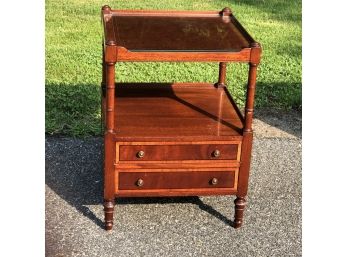 Vintage Square Mahogany Two (2) Drawer Stand - Inlaid & Banded With Brass Pulls - High Quality Piece