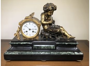Absolutely Stunning Large Antique French Black & Verdi Marble - Gilt Bronze Clock With Putti - GORGEOUS Clock