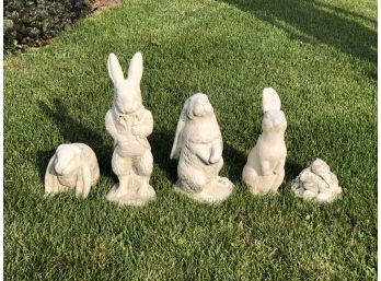 Family Of Five (5) Vintage Concrete Bunnies - Great Garden Bunnies ! - Tallest Is 21' ADOPT THIS FAMILY !