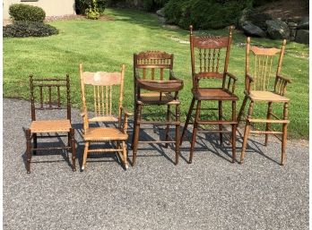 Lovely Group Of Five (5) Antique Childs Chairs / High Chairs - All Are 1880-1920 - High Chairs Especially Nice