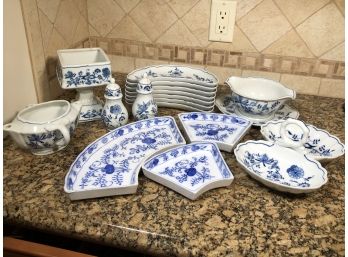 Beautiful 16 Piece Lot Of BLUE DANUBE / ONION Set - Serving Piece Lot - Gravy Boat - Crescent Dishes & MORE !