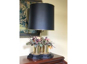 Unusual Antique Brass Vessel - Convertd Into Lamp - Very Interesting Old Piece With Black Paper Shade