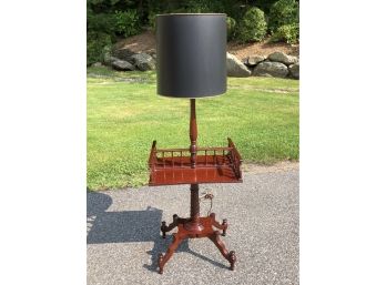Antique Mahogany Lamp / Pedestal Table - Restored Condition - Comes With Black Drum Shade