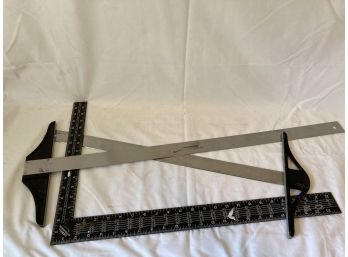 Lot Of Two Silver Rulers And One Black L Ruler