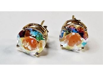 Beautiful 14kt Gold Colorful Large Stud Earrings