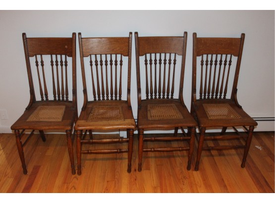 4 Oak And Cane Chairs