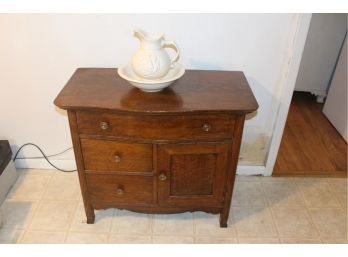 Antique Oak Table 3 Drawers And A Door