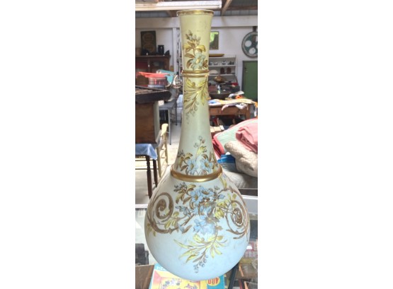 Super Porcelain Vase, 16 1/4' Tall, Bulbous Base To Narrow Neck, Floral Design