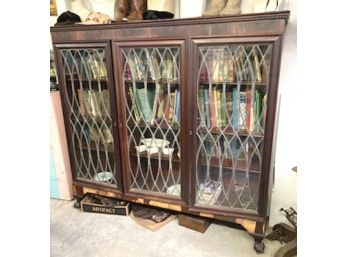 Fabulous Leaded Glass Bookcase, Needs Just A Bit Of Work