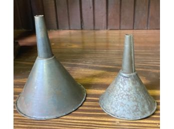 2 Small  Tin Funnels