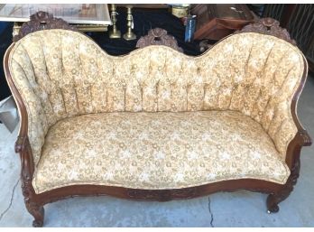 Awesome Victorian Settee, 3 Carved Crests