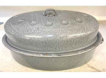 Gray Speckled GRANITE WARE Roasting Pan With Cover
