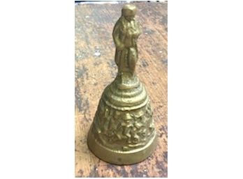 Antique Solid Brass Bell, With Figure For A Handle