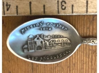 STERLING Souvenir Spoon, 'LOS ANGELES MISSION FOUNDED 1814'
