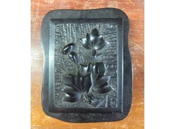 Black Dresser Box With Floral Decoration, Looks Like Coal