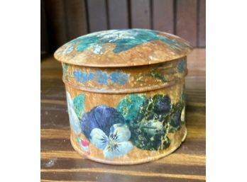 Hand Painted Round TREEN BOX With Cover, Quite Nice!