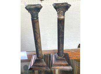 Tall Silver Plated Column Candlesticks