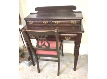 Vintage Desk And Chair, 3 Drawers With A Lyre Back Chair, 1940's