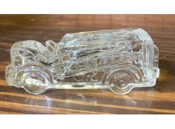 Antique Glass FIRE TRUCK Candy Container