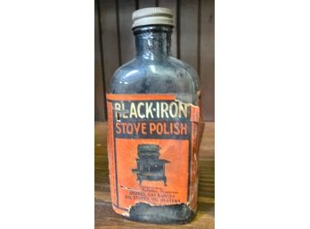 Vintage 'BLACK IRON' Stove Polish Bottle With Label