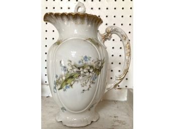 Antique Porcelain Water Pitcher Marked 'AUSTRIA', Floral Design