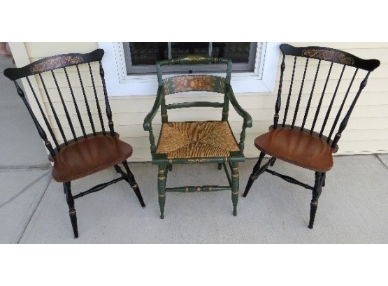 Grouping Of 3 Stenciled Chairs By Hitchcock
