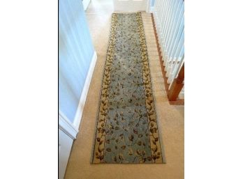 Blue And Beige Leaf Pattern Wool Runner  -small