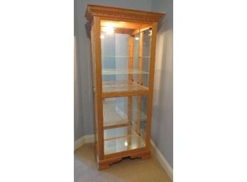 Lighted 5 Glass Shelves Side Load Curio Cabinet In Golden Oak Finish
