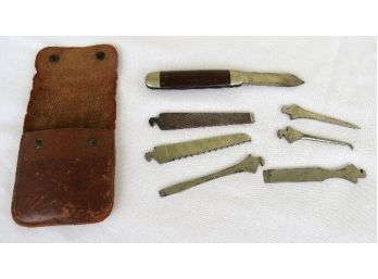 Very Rare No. 602 'Ulery' Pocket Knife/Tool Attachment Kit By Napanoch Cutlery C.1910 Era W/Leather Pouch
