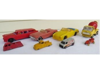 Lot Of Eight 1950's-70's Era Toy Cars Incl. Tonka Cement Mixer, Tootsie Toy Truck, Hot Wheels Redline Van, Etc