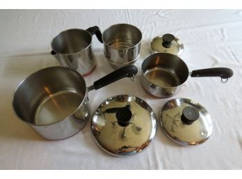 Trio Of Vintage Revere Ware Copper Bottom Cookware