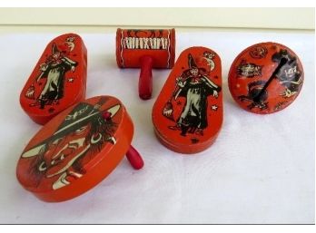 Vintage 1950's Lot Of Halloween Tin Litho Noisemakers In Excellent Condition!