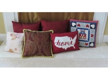 Grouping Of 6 Colorful & Decorative Throw Pillows