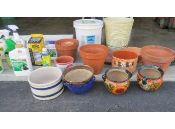 Garden Clay Flower Pot Lot W/Accessories