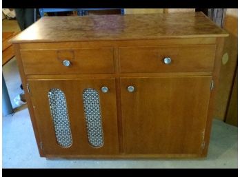 Vintage Large Sized Wood Storage Cabinet With Two Doors / Two Drawers.