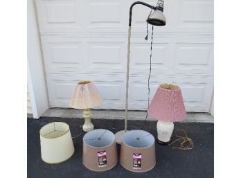 Household Lamp Lot - Floor Lamp, Two Table Lamps, Extra Shades