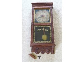 Large Fancy Oak Case Wall Clock 31 Day  - Long Drop Regulator By E. Ingraham Clock Co. Of Bristol, CT
