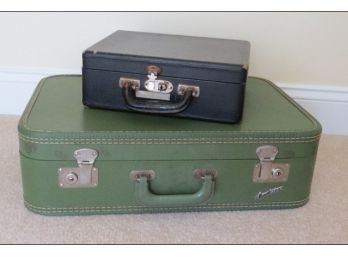 Pair Of Vintage Mid-century Era Travel Suitcases / Makeup Case