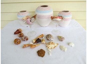 Decorative Lot Colorful Sea Shells And Sand Art Style Vases